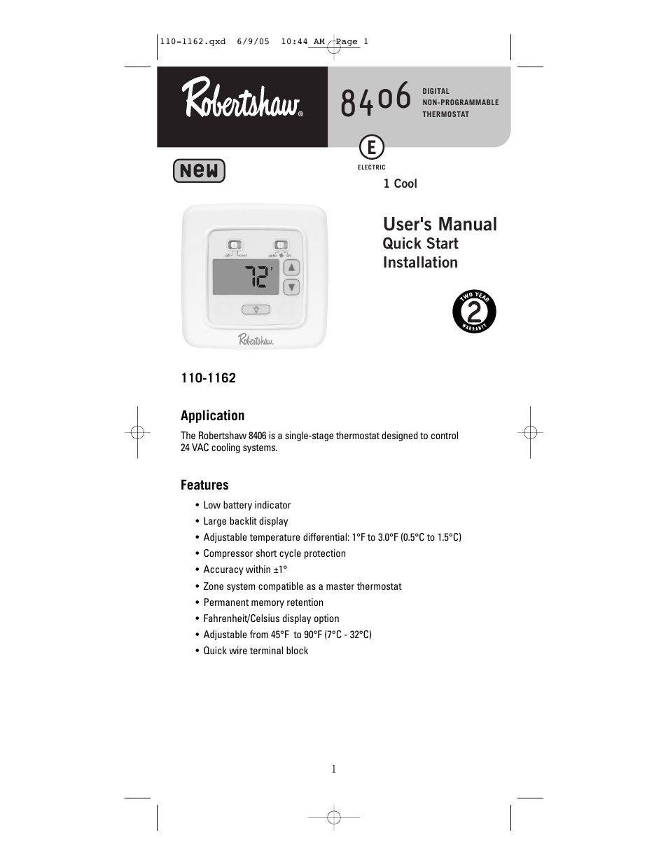 Robertshaw 8406-1 User Manual | 12 pages