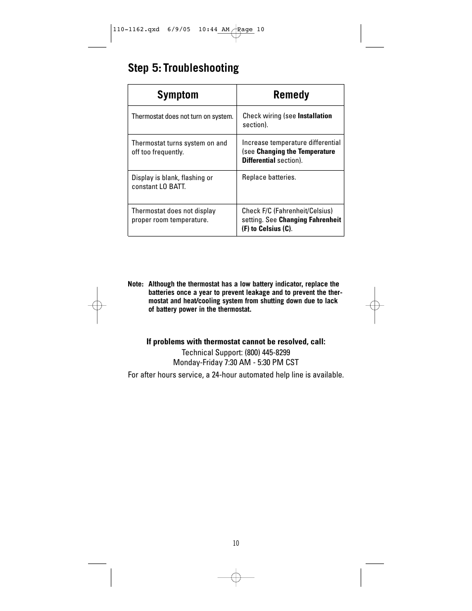 Step 5: troubleshooting, Symptom remedy | Robertshaw 8406-1 User Manual | Page 10 / 12