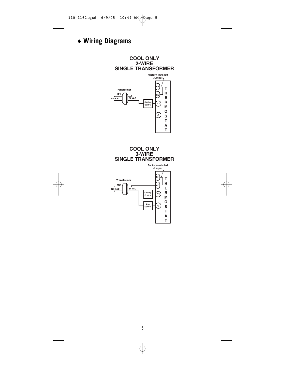 Wiring diagrams, Cool only single transformer 2-wire, Cool only single transformer 3-wire | Robertshaw 8406-1 User Manual | Page 5 / 12