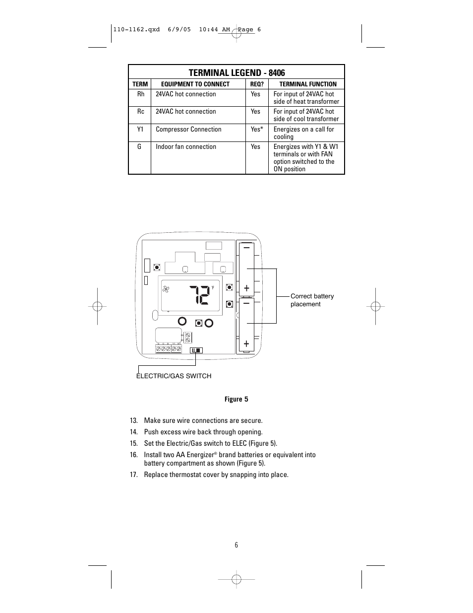 Terminal legend - 8406 | Robertshaw 8406-1 User Manual | Page 6 / 12