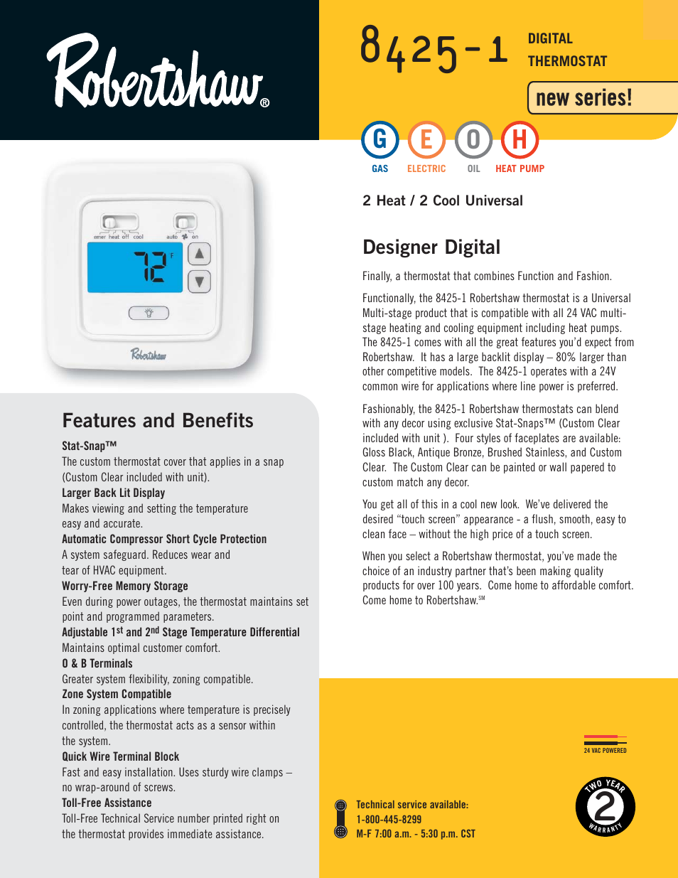 Robertshaw 8425-1 User Manual | 2 pages