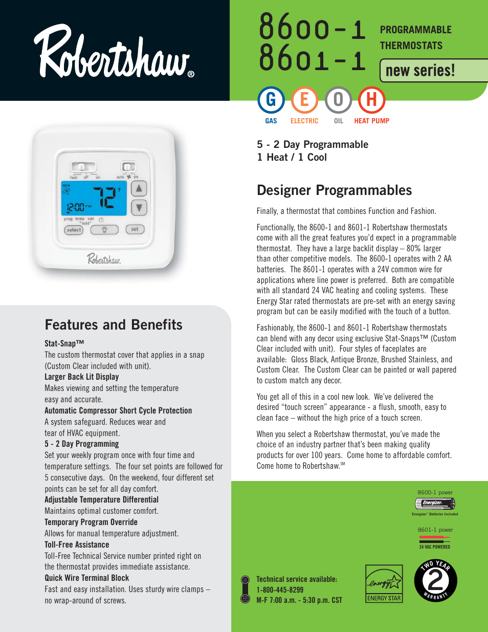 Robertshaw 8600-1 User Manual | 2 pages