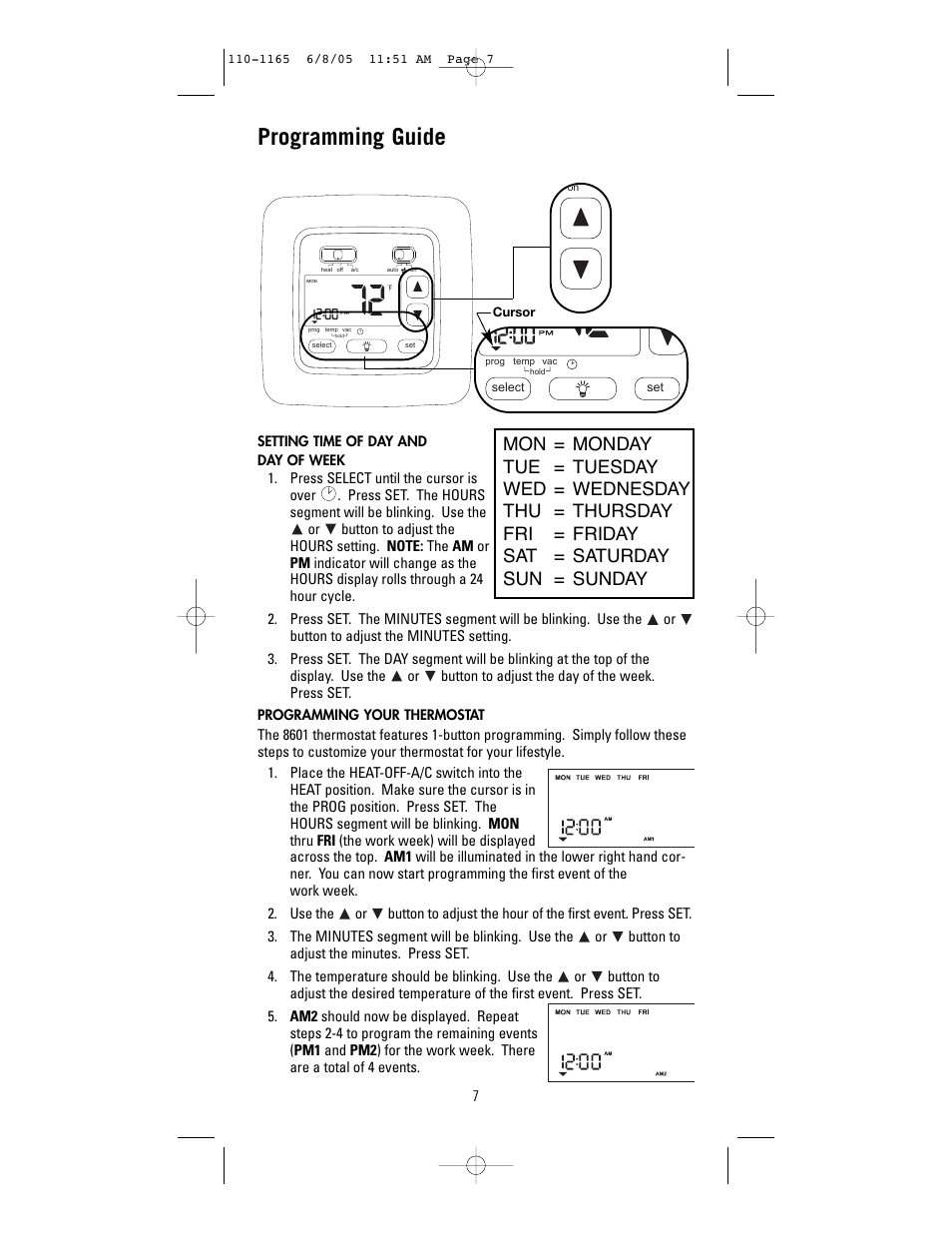 Programming guide | Robertshaw 8601-1 User Manual | Page 7 / 12