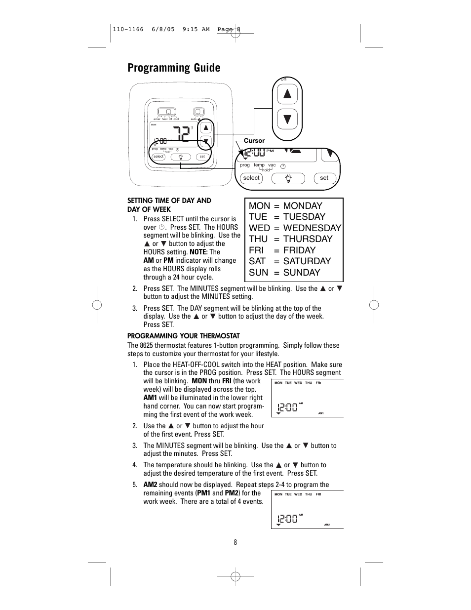 Programming guide | Robertshaw 8625-1 User Manual | Page 8 / 14