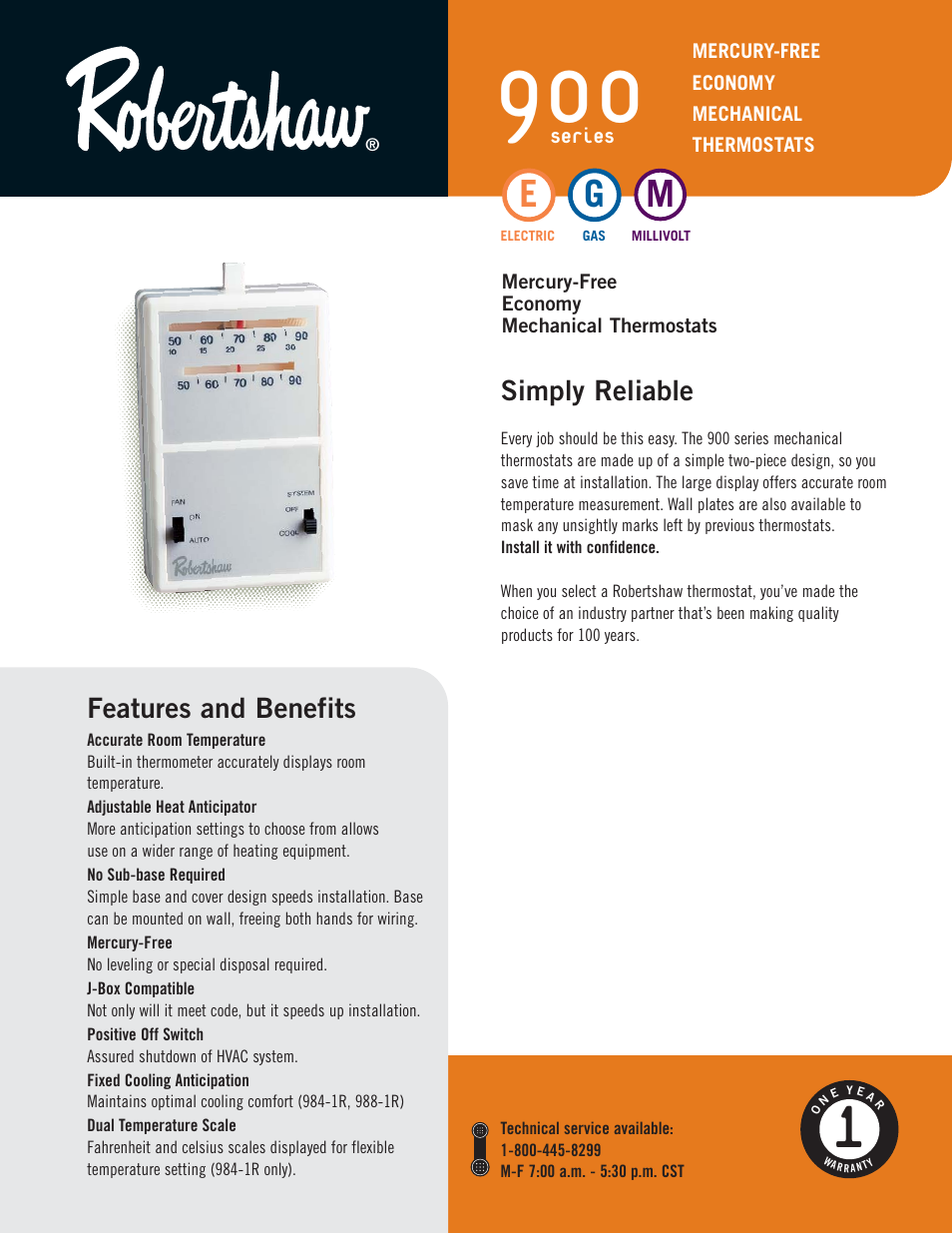 Robertshaw 900 SERIES User Manual | 2 pages