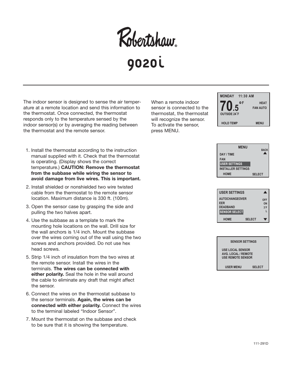 Robertshaw 9020i User Manual | 2 pages