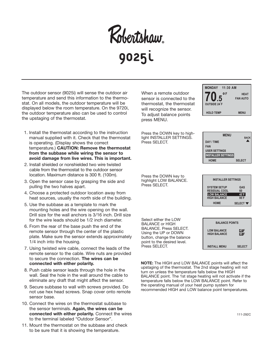 Robertshaw 9025i User Manual | 2 pages