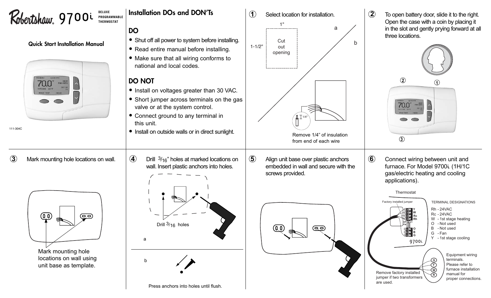 Robertshaw 9700i INSTALLATION User Manual | 2 pages