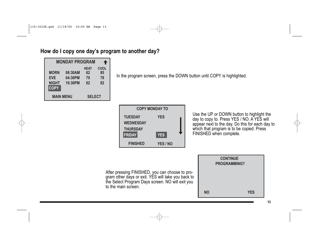 How do i copy one day’s program to another day | Robertshaw 9720i User Manual | Page 13 / 28