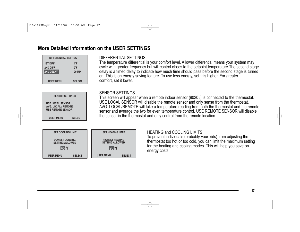 More detailed information on the user settings | Robertshaw 9720i User Manual | Page 17 / 28