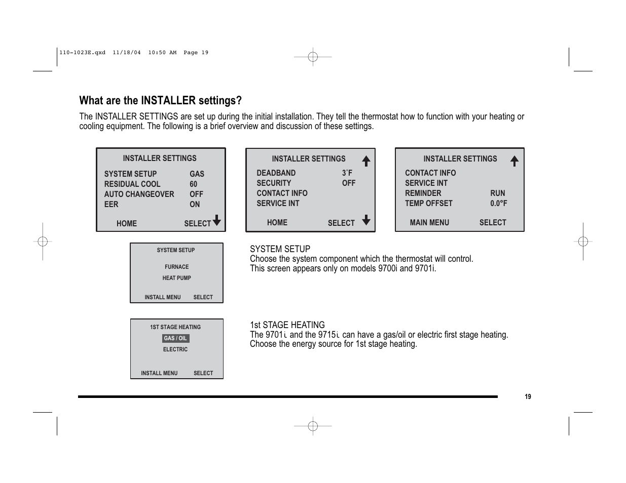 What are the installer settings | Robertshaw 9720i User Manual | Page 19 / 28