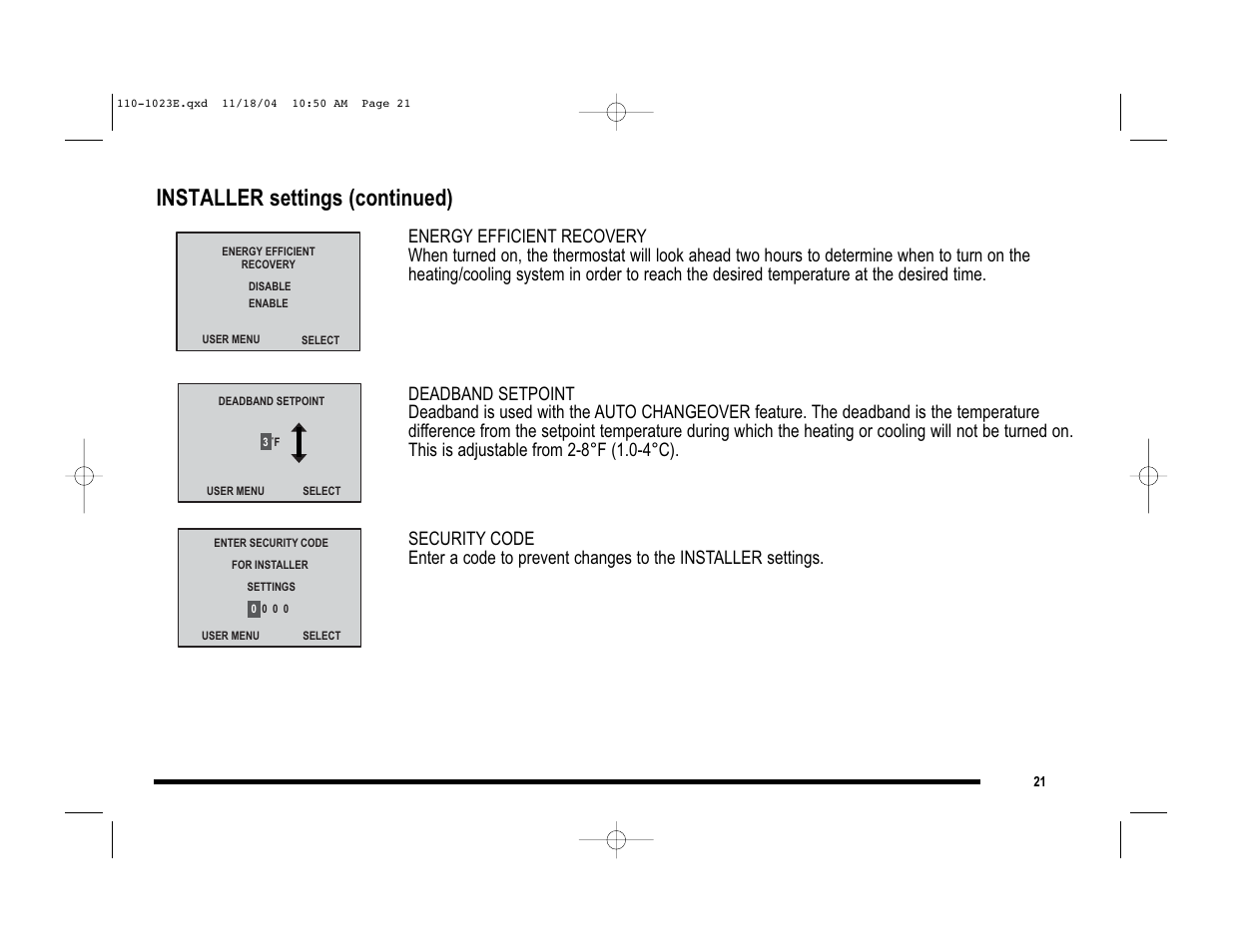 Installer settings (continued) | Robertshaw 9720i User Manual | Page 21 / 28