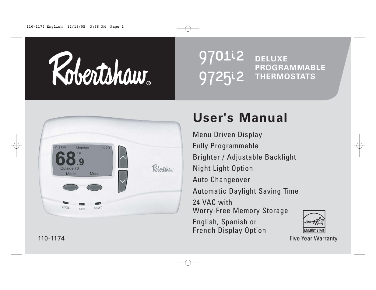 Robertshaw 9725i2 USERS MANUAL User Manual | 32 pages