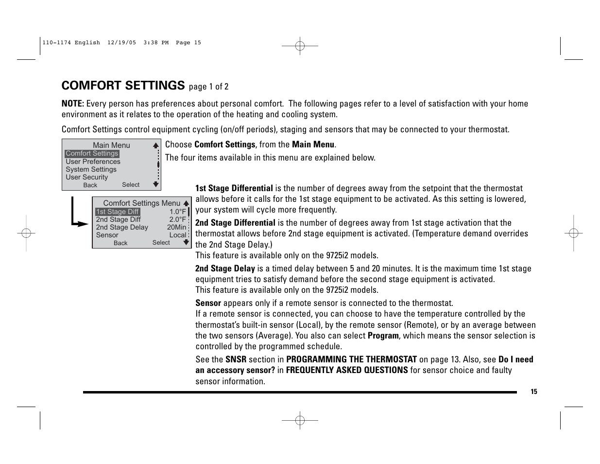 Comfort settings | Robertshaw 9725i2 USERS MANUAL User Manual | Page 15 / 32