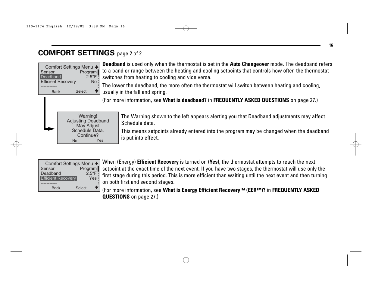 Comfort settings | Robertshaw 9725i2 USERS MANUAL User Manual | Page 16 / 32