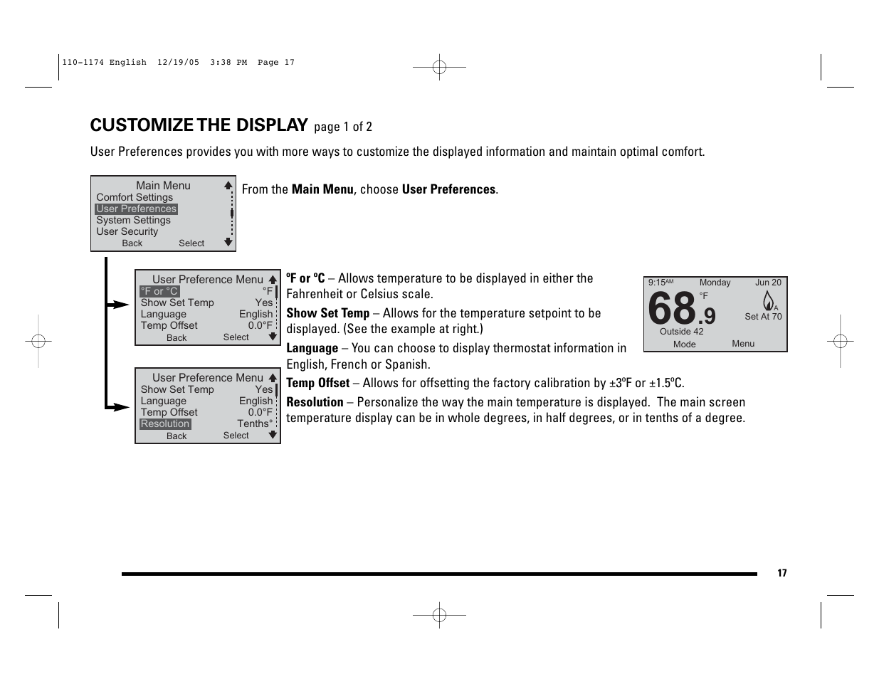 Customize the display | Robertshaw 9725i2 USERS MANUAL User Manual | Page 17 / 32