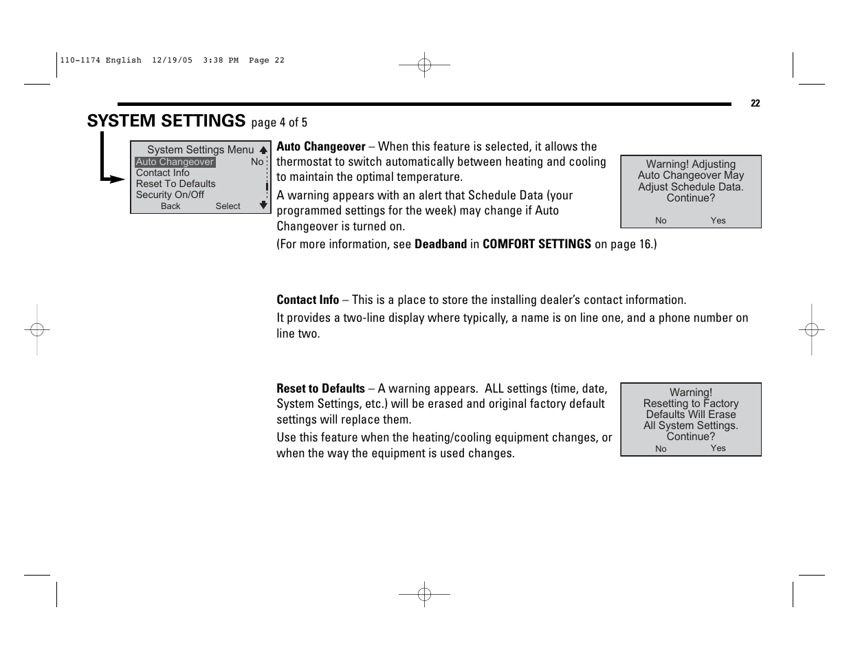 System settings | Robertshaw 9725i2 USERS MANUAL User Manual | Page 22 / 32