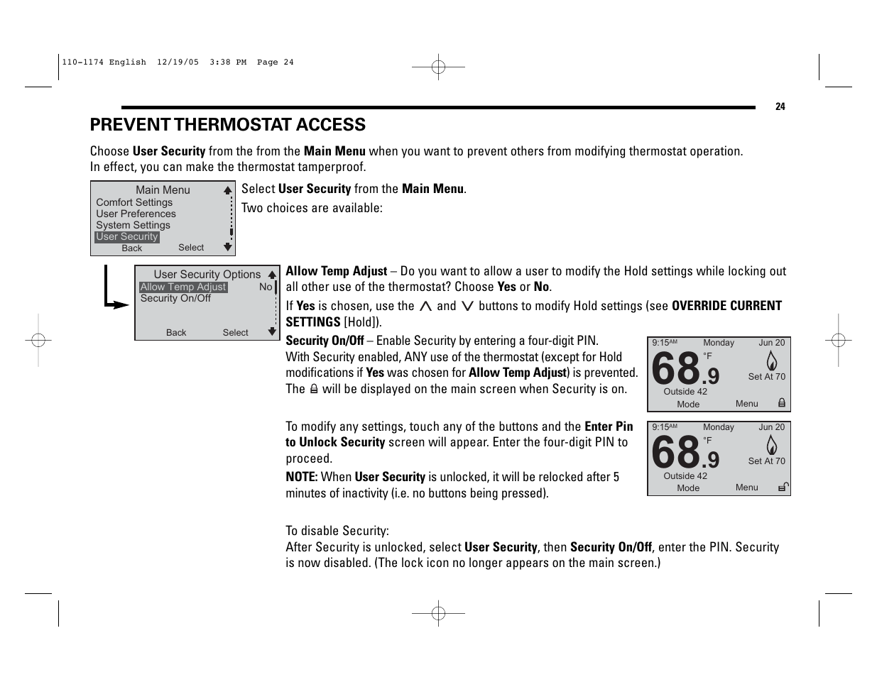 Prevent thermostat access | Robertshaw 9725i2 USERS MANUAL User Manual | Page 24 / 32