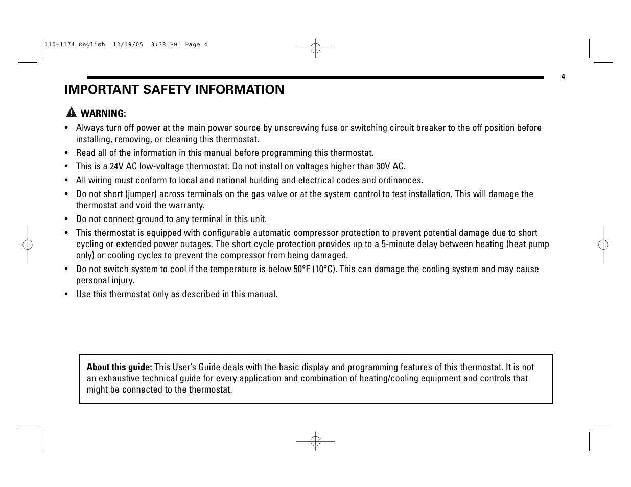 Important safety information | Robertshaw 9725i2 USERS MANUAL User Manual | Page 4 / 32