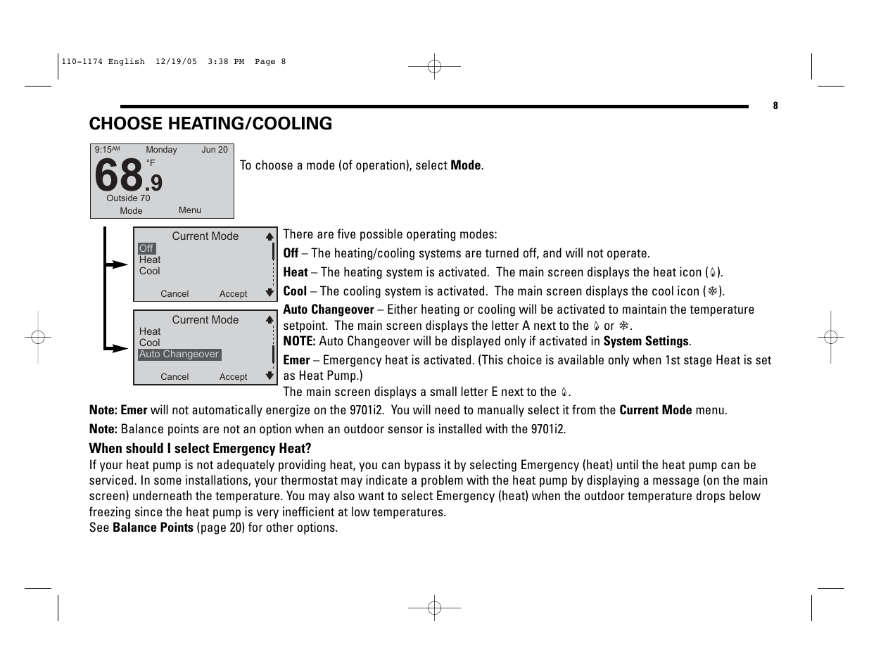 Choose heating/cooling | Robertshaw 9725i2 USERS MANUAL User Manual | Page 8 / 32