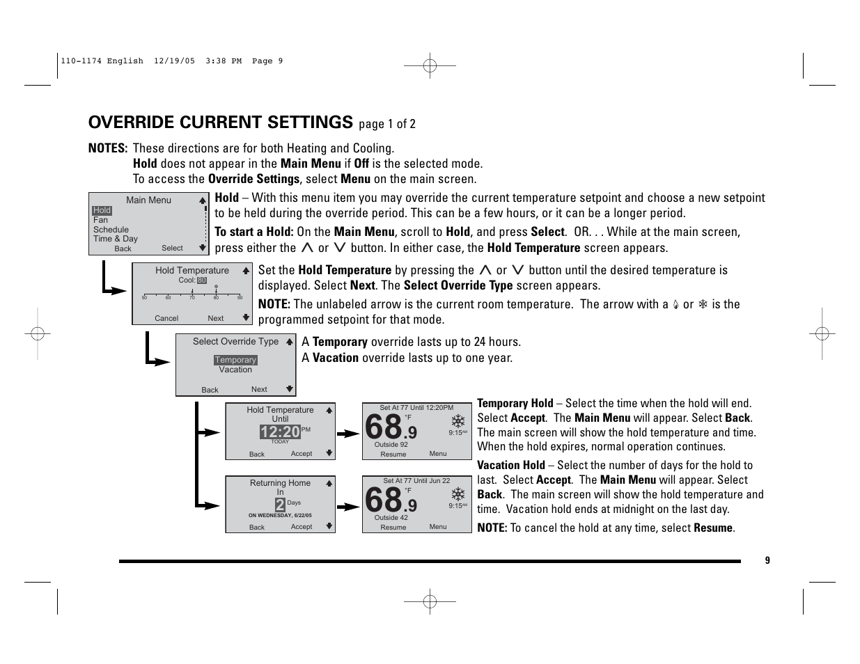 Override current settings | Robertshaw 9725i2 USERS MANUAL User Manual | Page 9 / 32