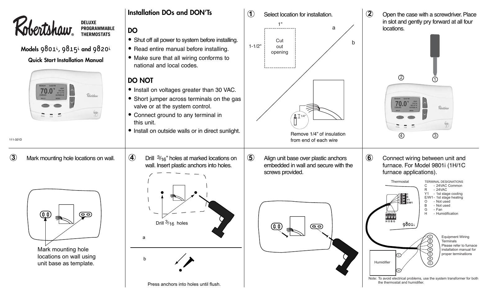 Robertshaw 9820I User Manual | 2 pages