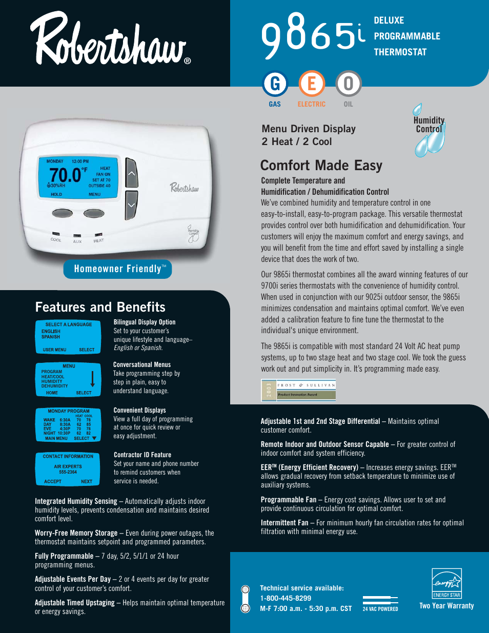 Robertshaw 9865i User Manual | 2 pages