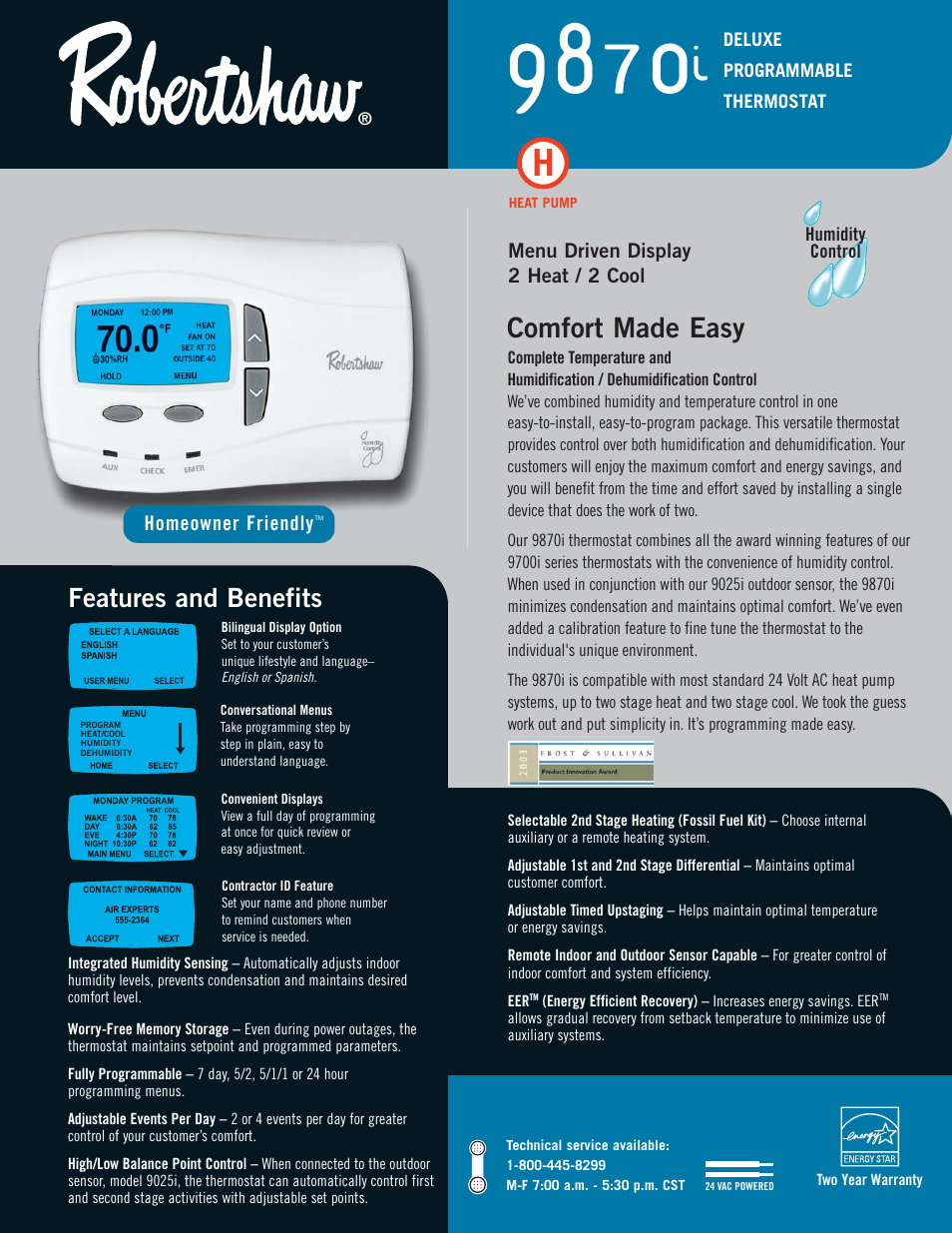 Robertshaw 9870i User Manual | 2 pages