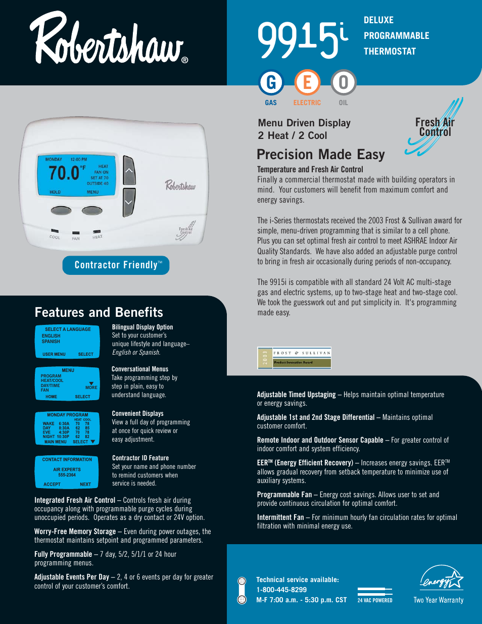 Robertshaw 9915i User Manual | 2 pages