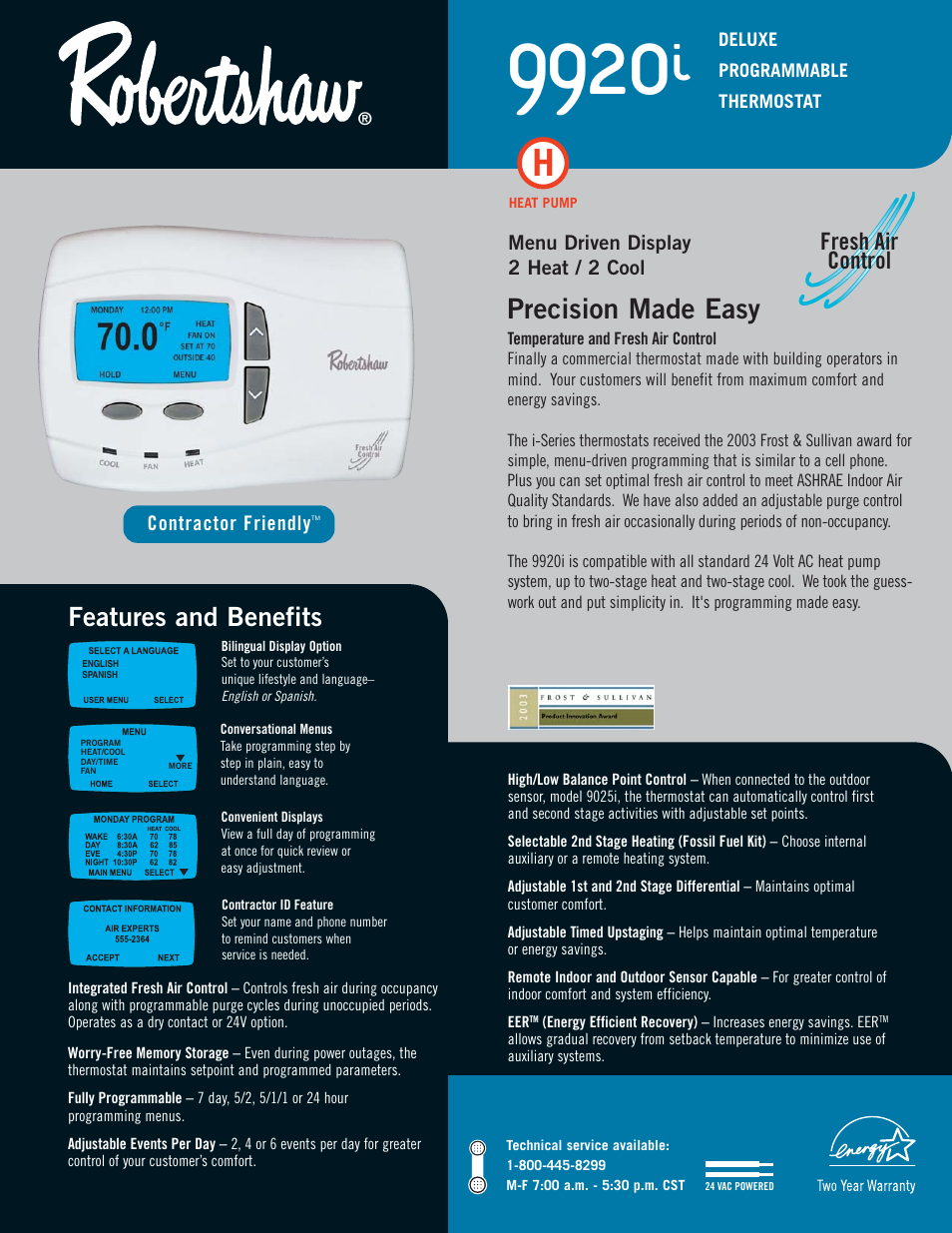 Robertshaw 9920i User Manual | 2 pages