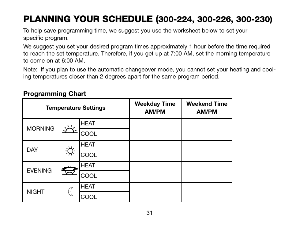 Planning your schedule | Robertshaw Deluxe Programmable User Manual | Page 31 / 40