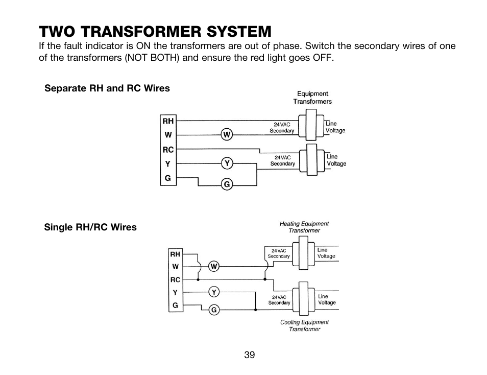 Two transformer system | Robertshaw Deluxe Programmable User Manual | Page 39 / 40