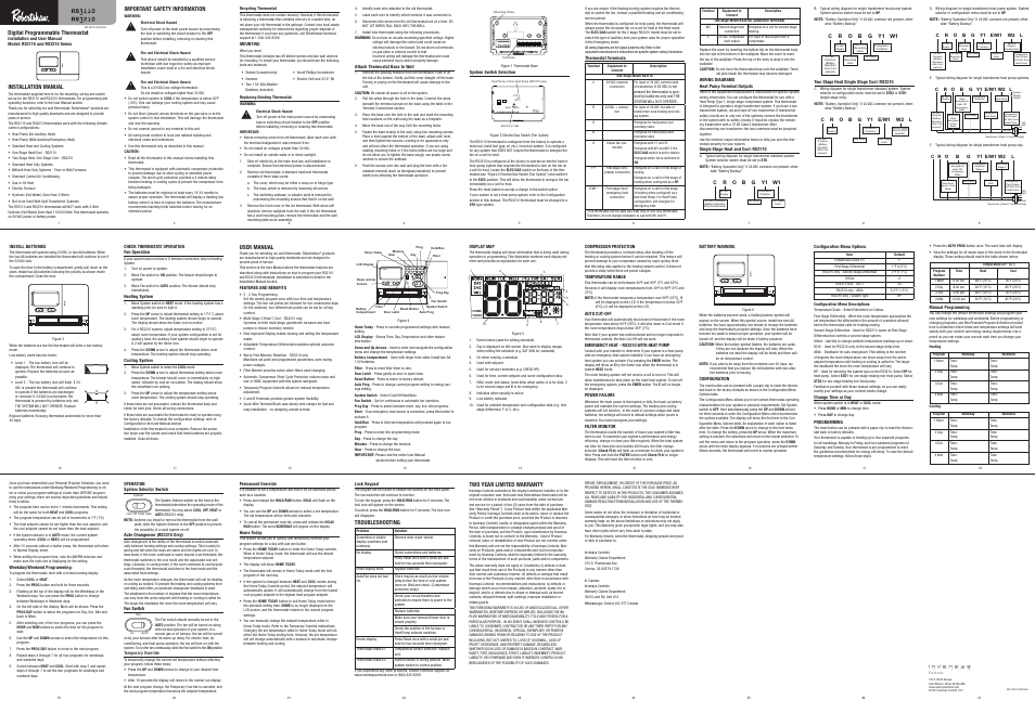 Robertshaw RS3210 User Manual | 2 pages
