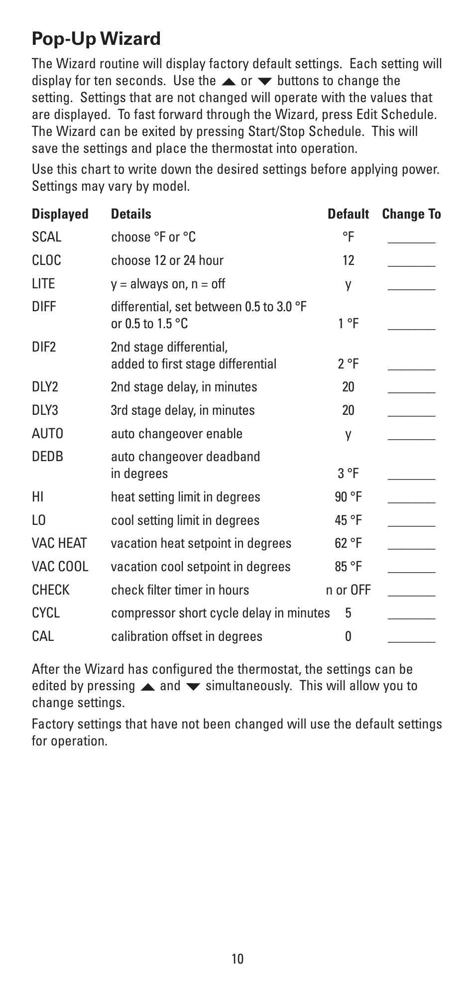 Pop-up wizard | Robertshaw RS6320 User Manual | Page 10 / 32