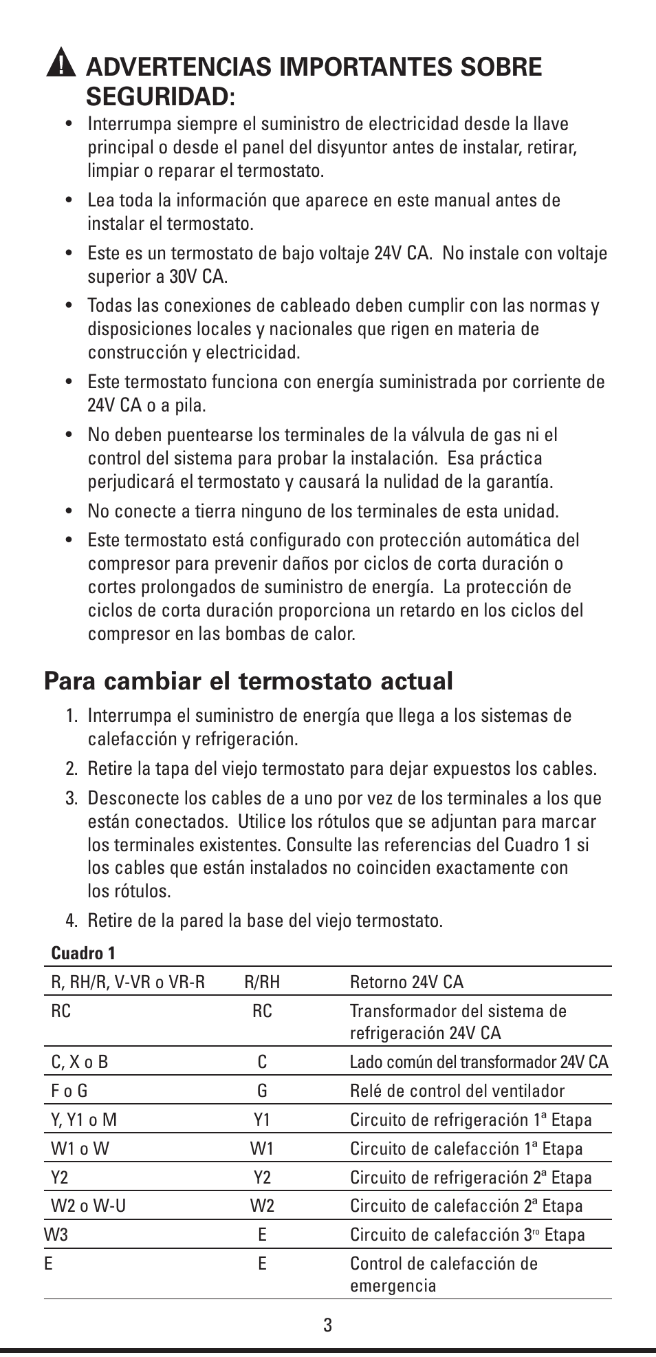 Advertencias importantes sobre seguridad, Para cambiar el termostato actual | Robertshaw RS6320 User Manual | Page 19 / 32