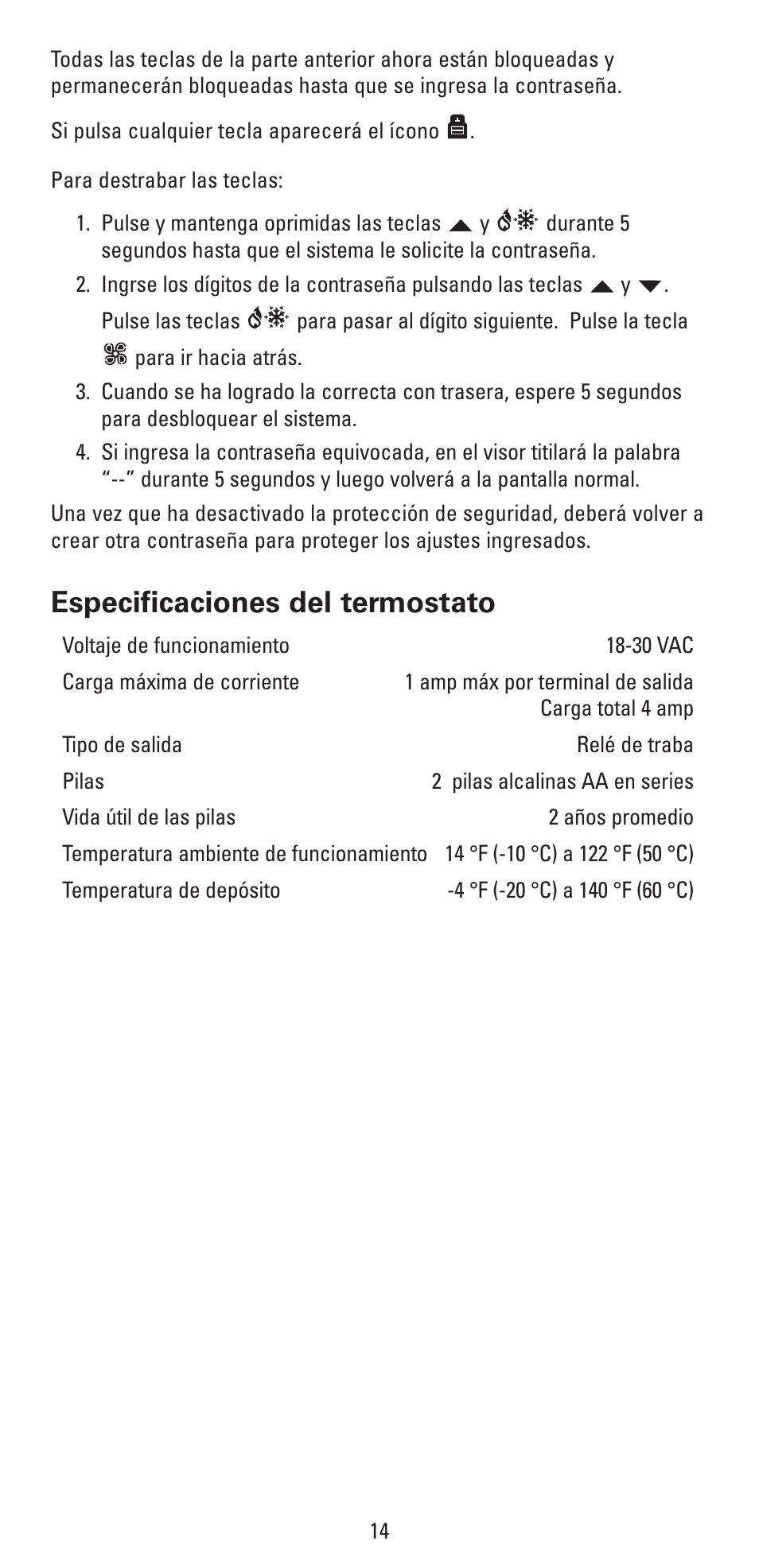 Especificaciones del termostato | Robertshaw RS6320 User Manual | Page 30 / 32