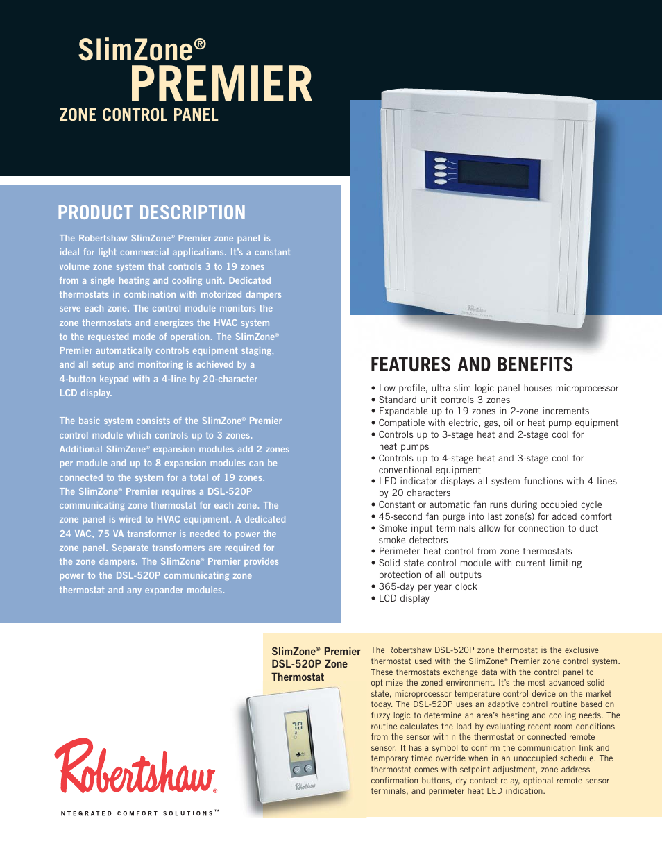 Robertshaw SlimZone PREMIER ZONE CONTROL PANEL User Manual | 2 pages