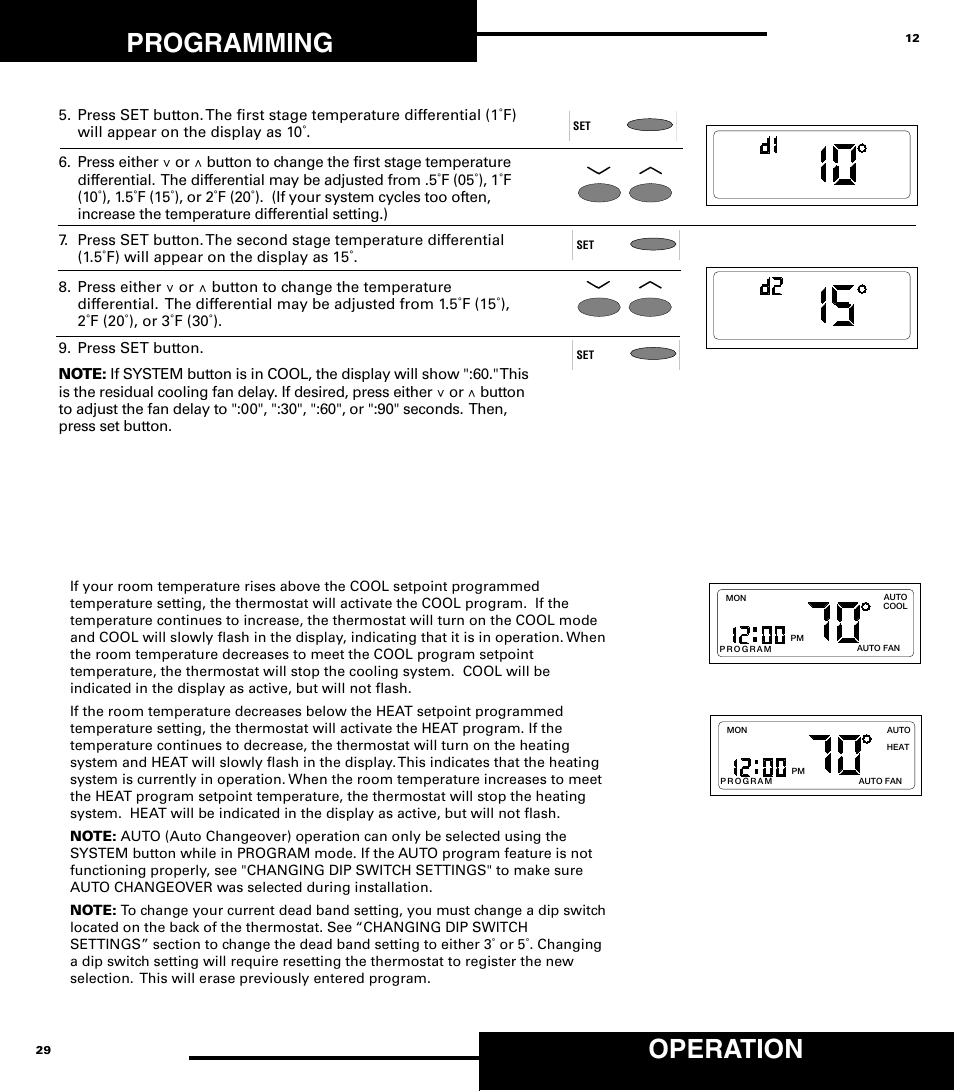 Programming, Operation | Robertshaw 9720 User Manual | Page 12 / 40