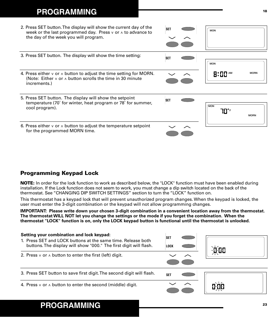 Programming, Programming keypad lock | Robertshaw 9720 User Manual | Page 18 / 40