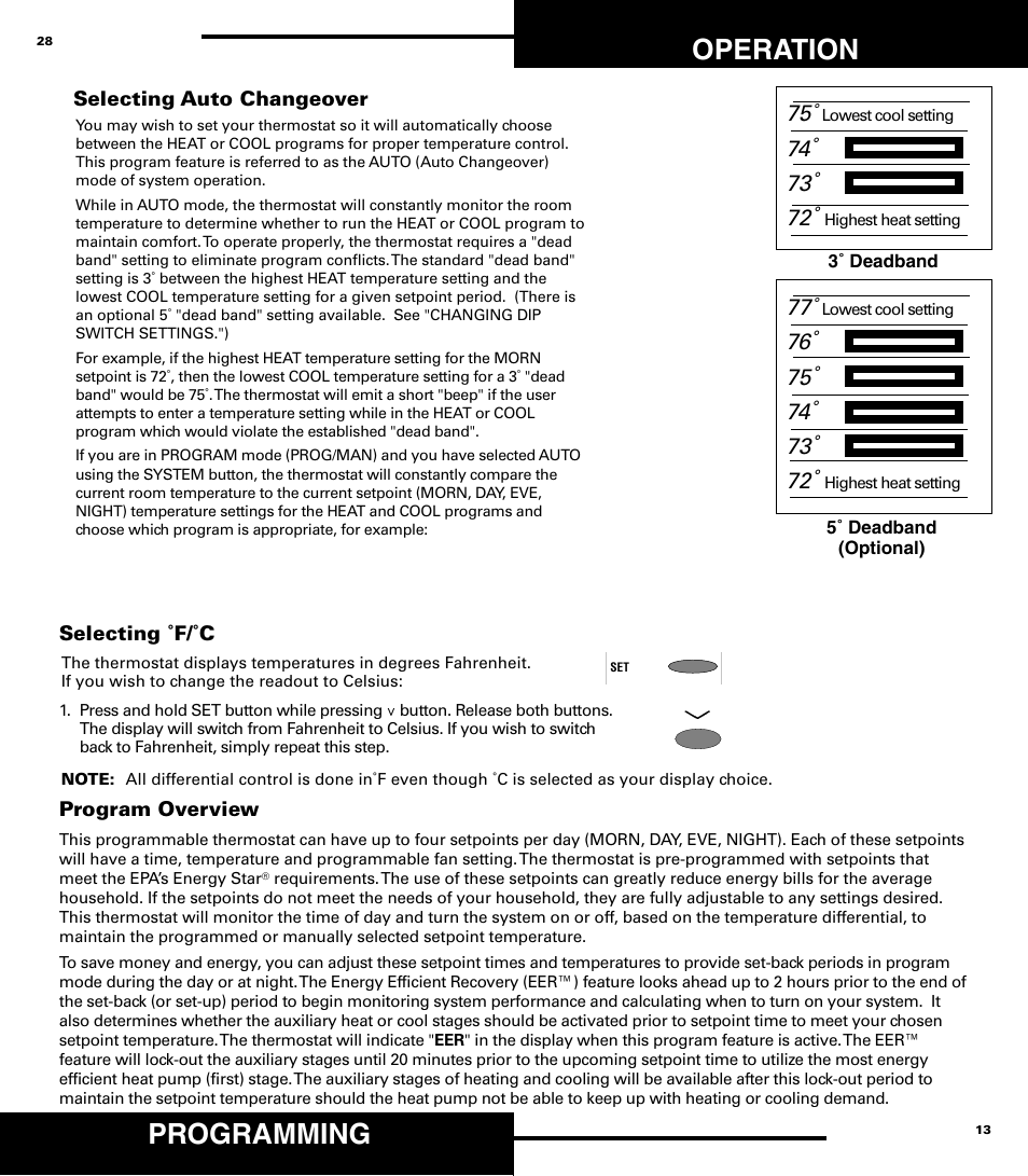 Programming, Operation | Robertshaw 9720 User Manual | Page 28 / 40