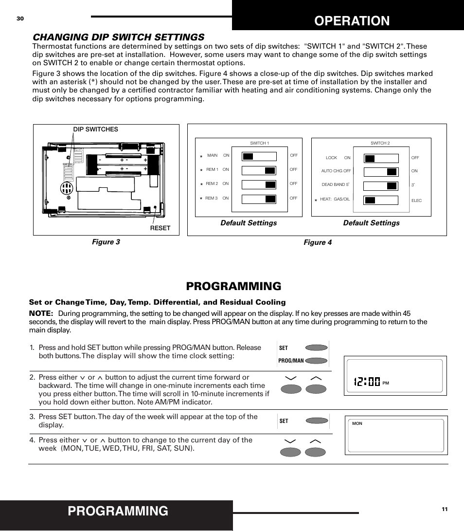 Operation, Programming, Changing dip switch settings | Robertshaw 9710 User Manual | Page 11 / 20