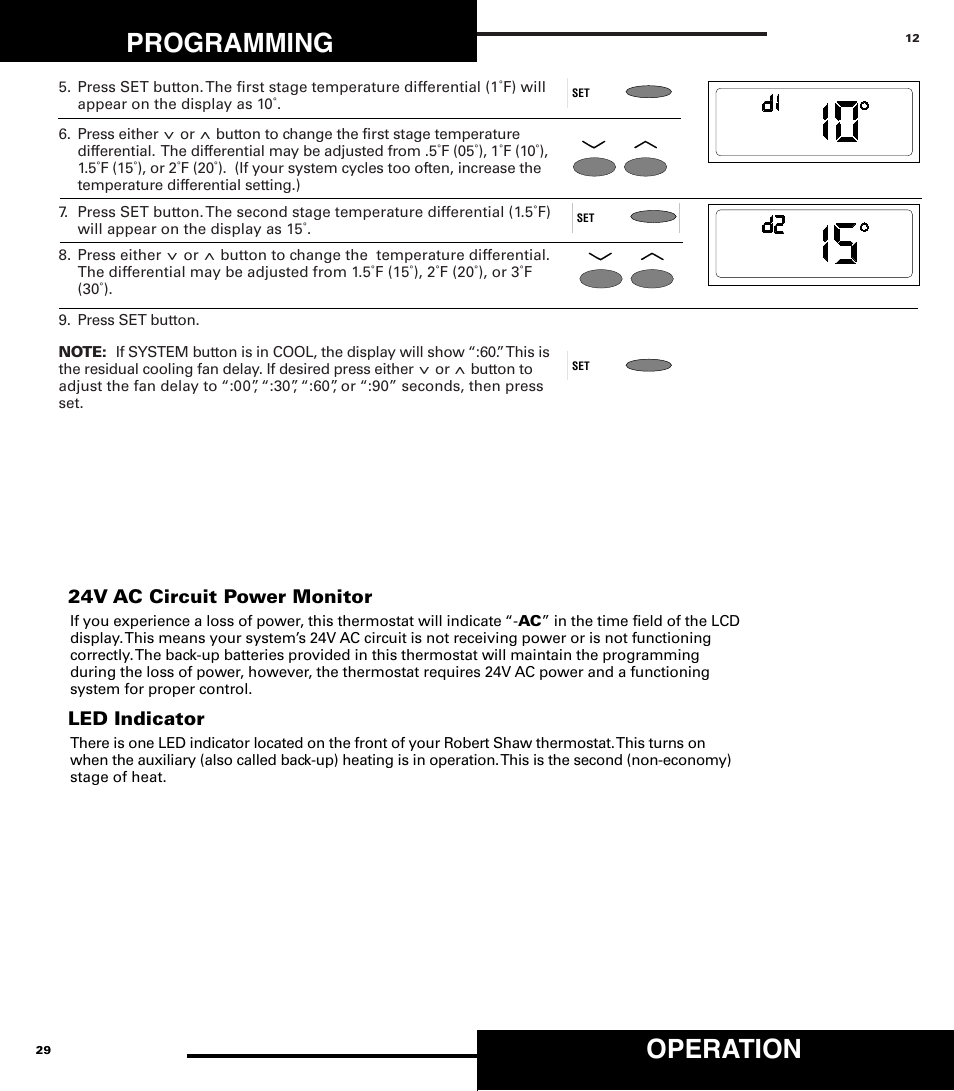 Programming, Operation | Robertshaw 9710 User Manual | Page 12 / 20