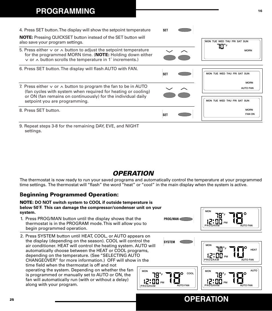 Programming, Operation, Beginning programmed operation | Robertshaw 9710 User Manual | Page 16 / 20