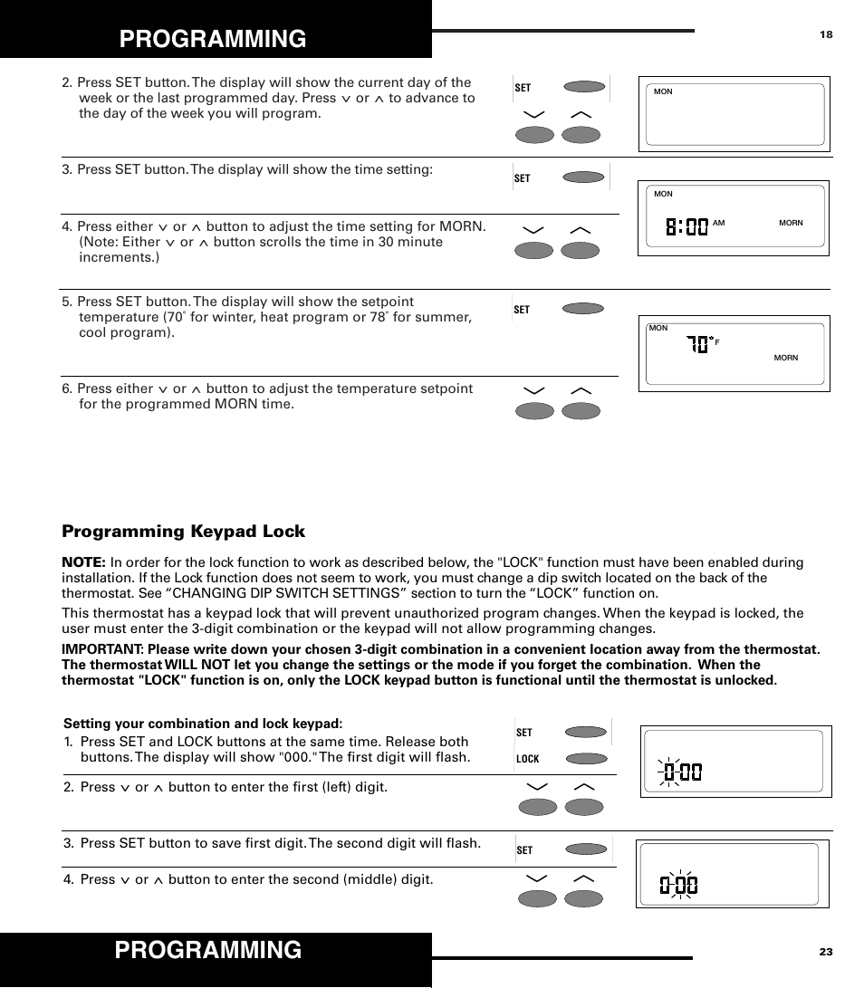 Programming, Programming keypad lock | Robertshaw 9710 User Manual | Page 18 / 20