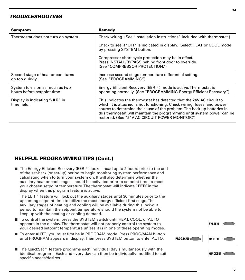 Helpful programming tips (cont.) troubleshooting | Robertshaw 9710 User Manual | Page 7 / 20