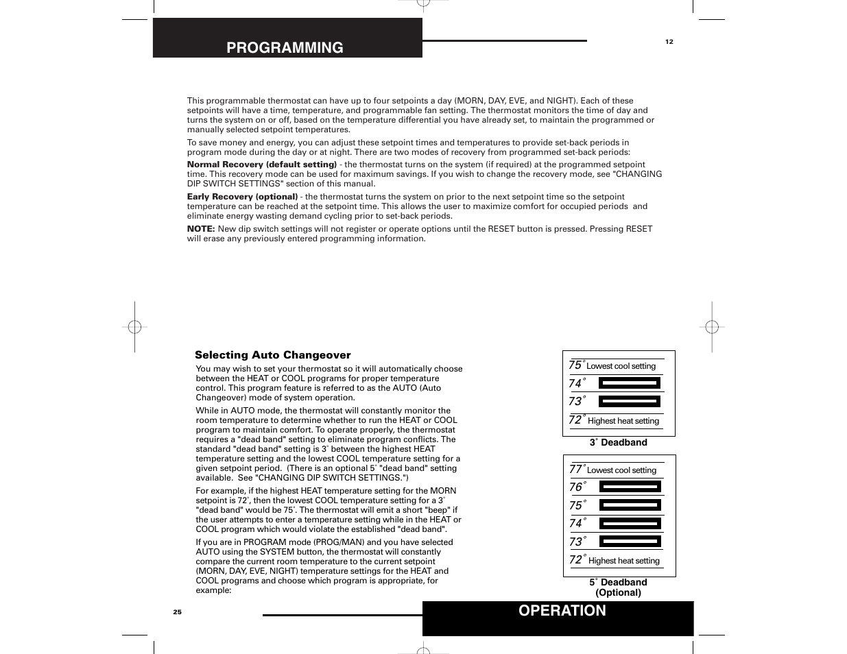 Programming, Operation | Robertshaw 9700 User Manual | Page 12 / 36