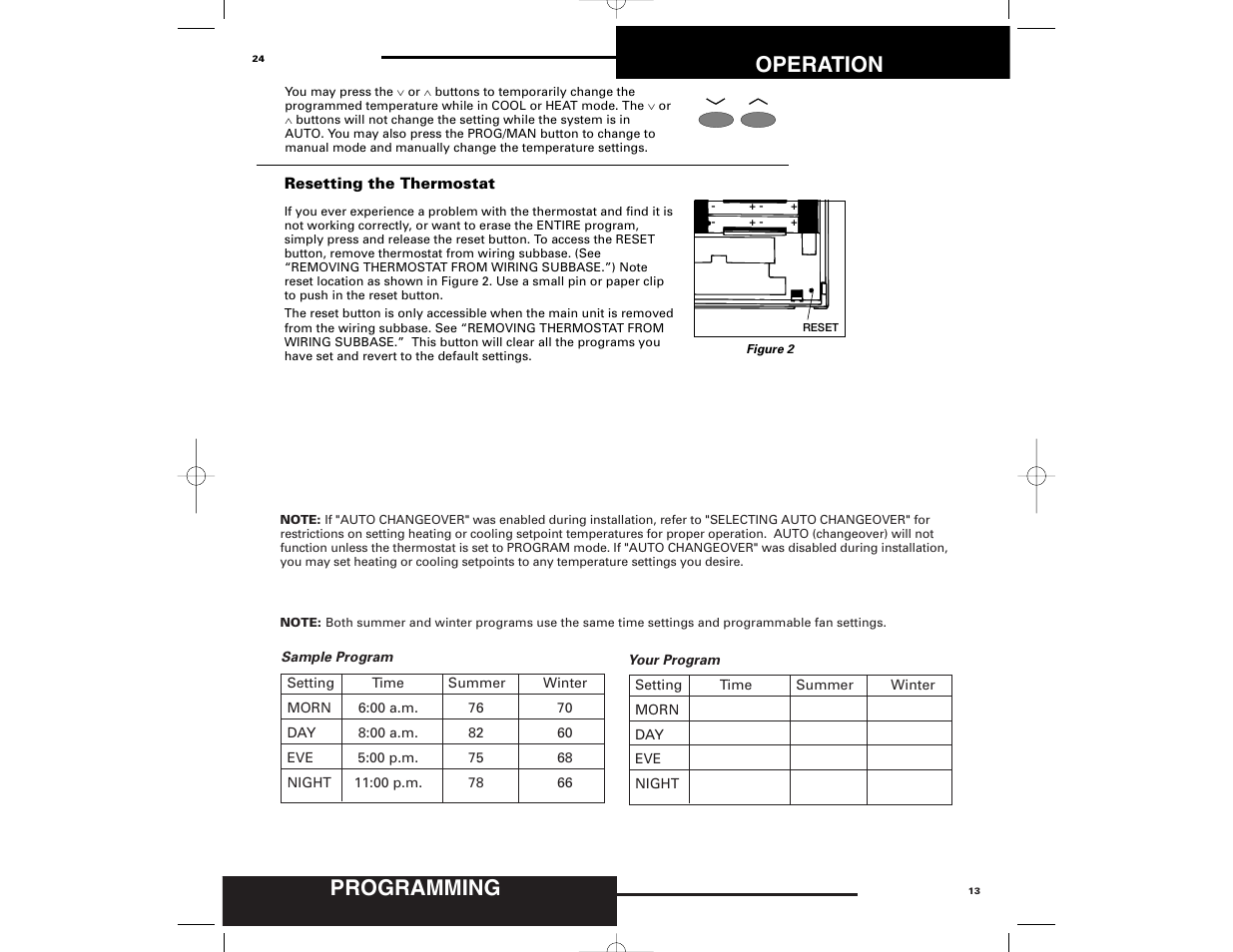 Programming, Operation | Robertshaw 9700 User Manual | Page 13 / 36