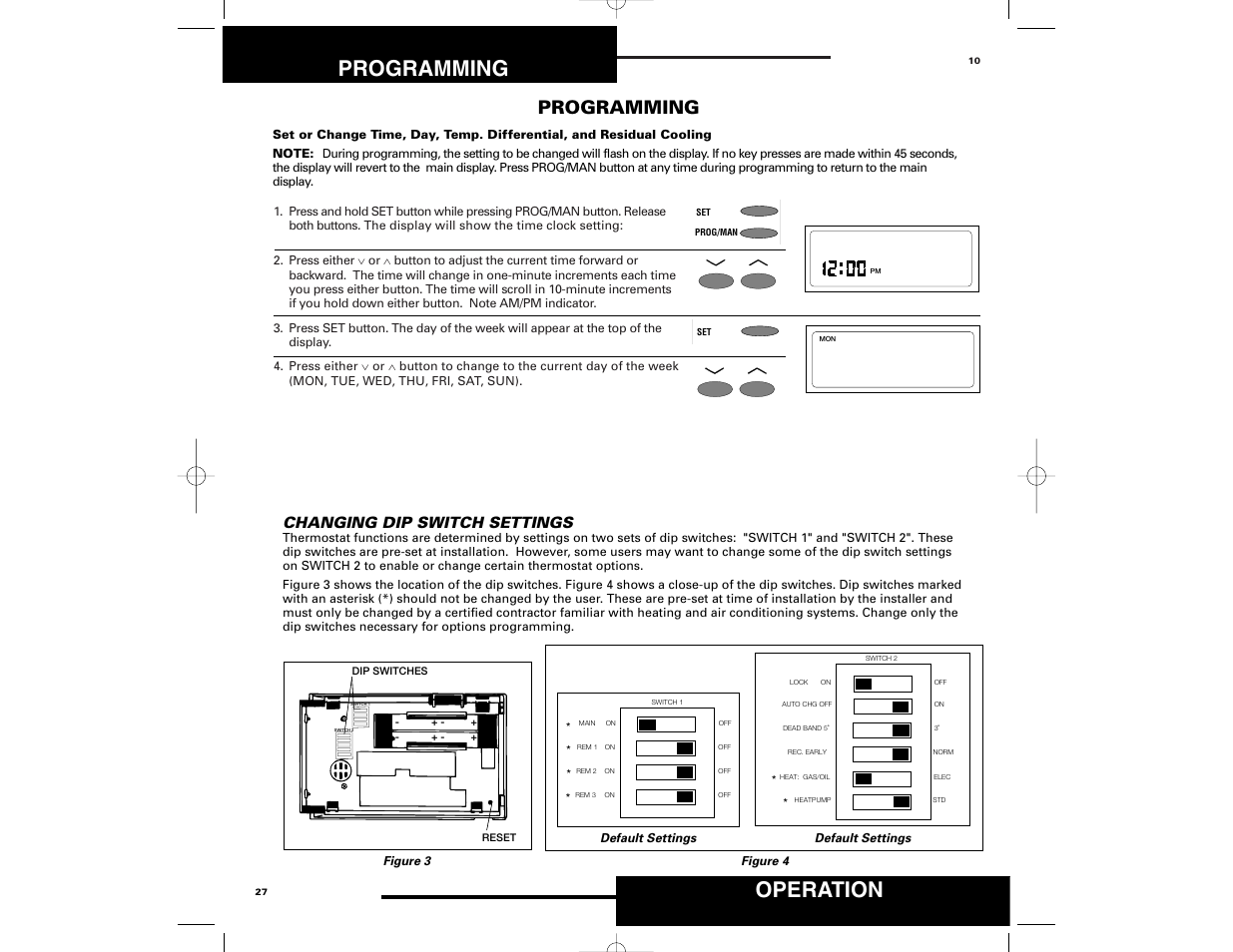 Operation, Programming, Changing dip switch settings | Robertshaw 9700 User Manual | Page 27 / 36