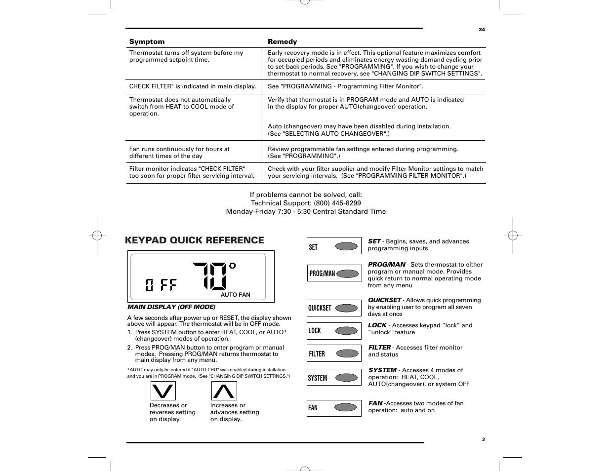 Keypad quick reference | Robertshaw 9700 User Manual | Page 3 / 36