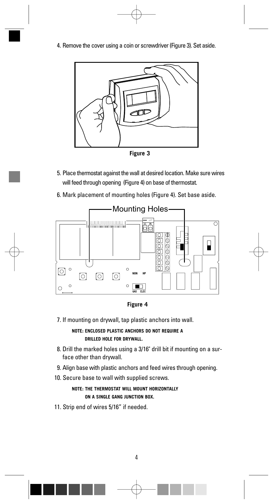 Mounting holes, Strip end of wires 5/16” if needed. 4 | Robertshaw 9555 User Manual | Page 4 / 12
